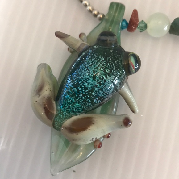 Handblown Lampwork Frog Pendant Necklace Sterling - Picture 7 of 8